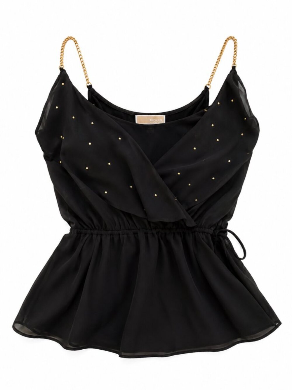 💖 2/40 Michael Kors Black Gold Chain Strap Embellished Wrap Top Size M